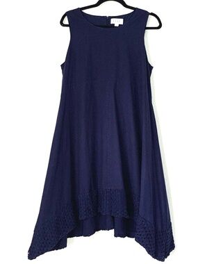 Elle Dress‎ Women 12 Navy Blue Sleeveless Sharkbite Nautical Preppy Cocktail